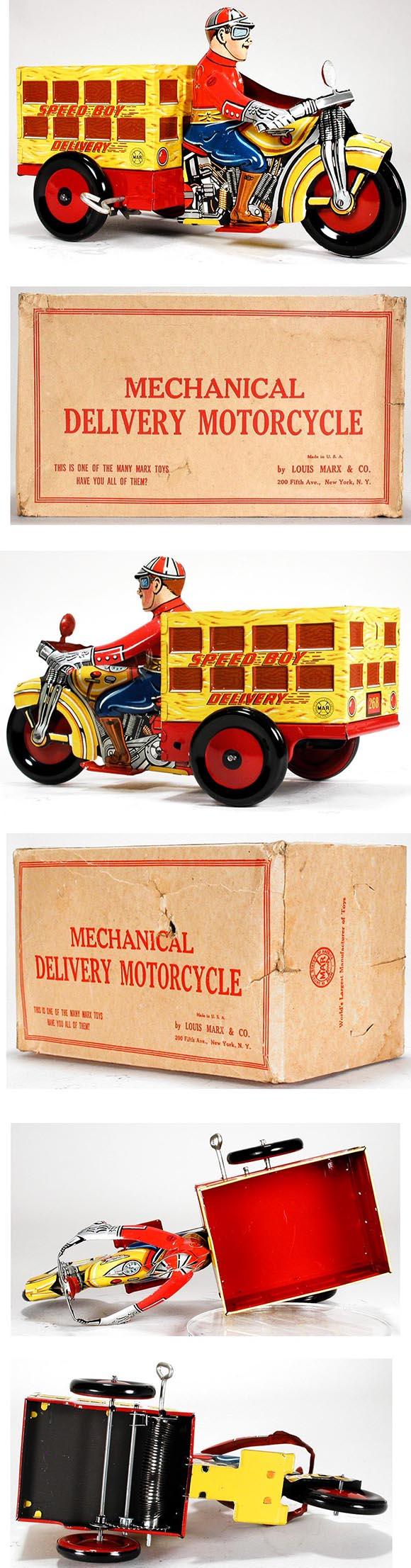 1938 Marx, Speed Boy Delivery Motorcycle in Original Box